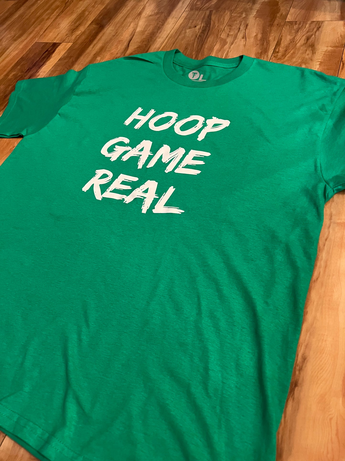 HoopGameReal Splash Green tee/ white logo