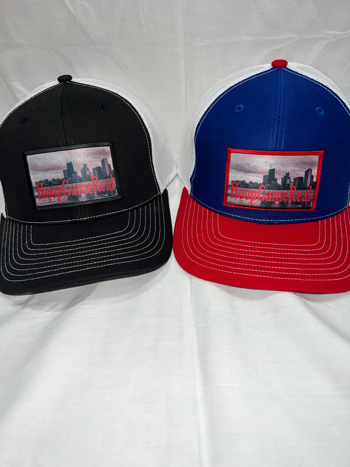 Red/White/Blue City Life HoopGameReal Trucker Hat Adjustable Unisex