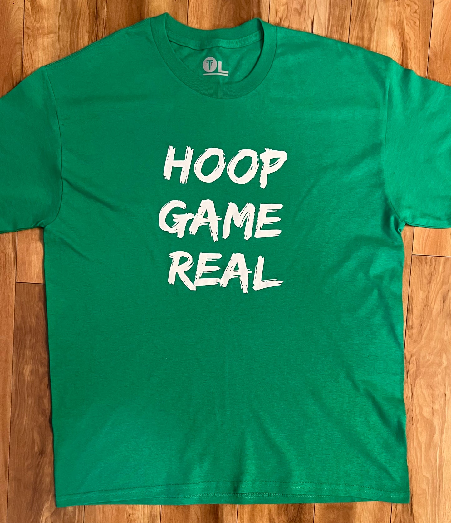 HoopGameReal Splash Green tee/ white logo