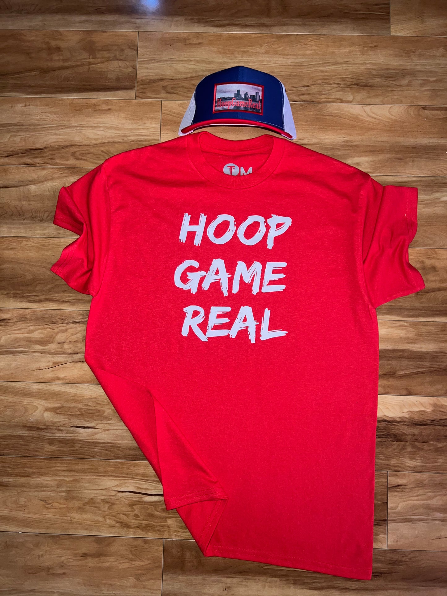 HoopGameReal Splash Red tee/ white logo