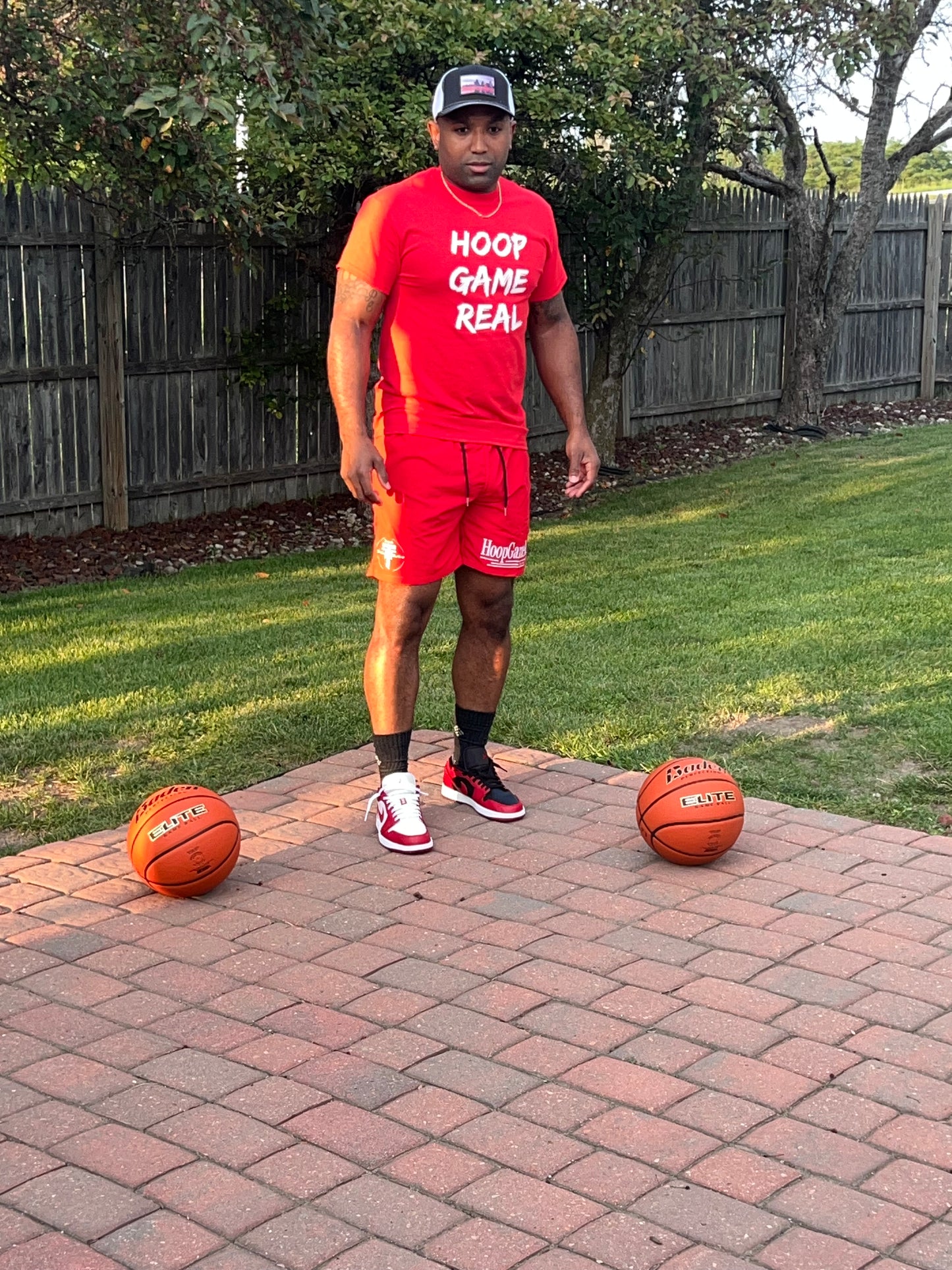 HoopGameReal Splash Red tee/ white logo