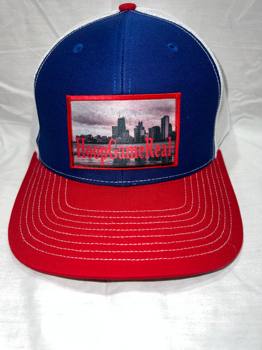 Red/White/Blue  City Life HoopGameReal Trucker Hat Adjustable Unisex